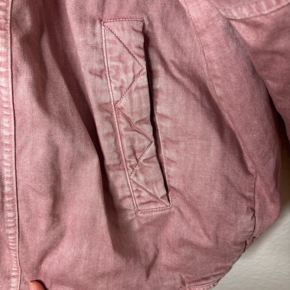 Free People Lola Pink Denim Oversized Jacket With White Fur Collar Size XL - Picture 5 of 8